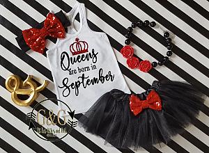 Black and Red Queens Are Born In Polka Dot Birthday Tutu Outfit Ages 1-Adults