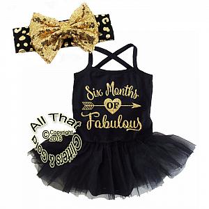 Black and Gold Glitter Six Months Of Fabulous Tutu Dresses For Baby Girls Half Birthday
