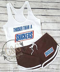 Cute Thicker Than A Snickers Summer Shorts Outfit Set For Juniors and Women