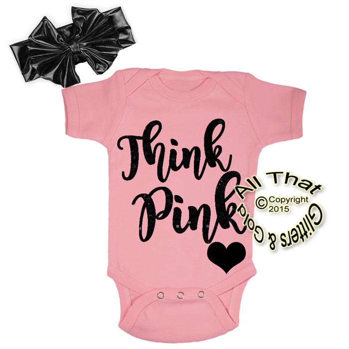 2 Pc Pink and Black Glitter Think Pink Grease Baby Girl Outfit
