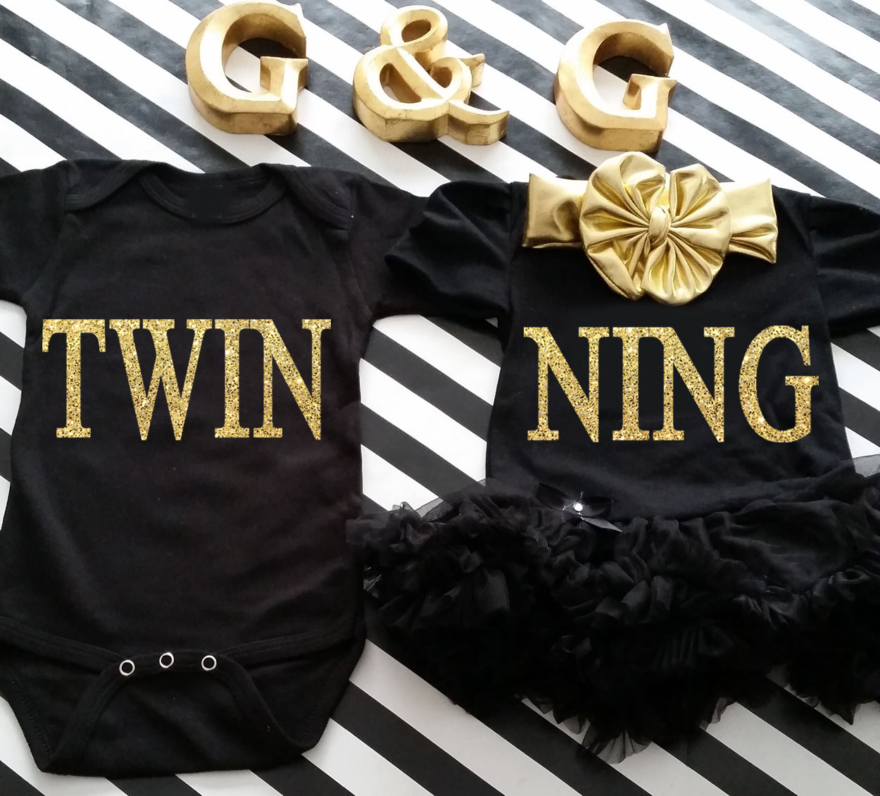 Black and Gold Glitter Twinning Boy and Girl Matching Shirt and Tutu Dress