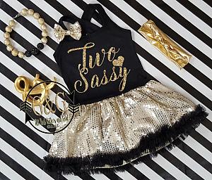 Black and Gold Sequin Two Sassy 2nd Birthday Tutu Dresses For Toddler Girls